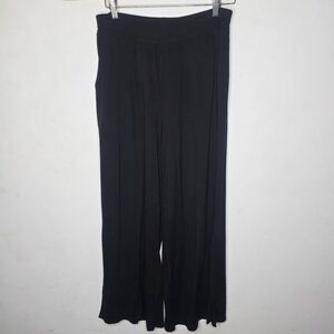Eileen Fisher Wide Leg Slit Bottom Black Women's Elastic Waist‎ Stretch Pants XS